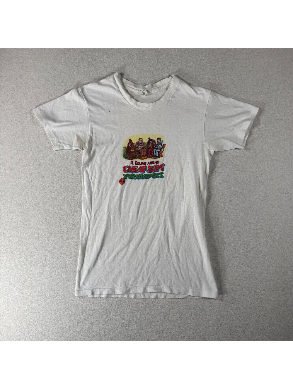 Vintage 70s R. Crumb and His Cheap Suit Serenaders Graphic T-Shirt Paper Thin